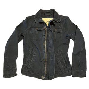 Vintage Distressed Hollister Button Up Zip Jean Jacket Black Size S